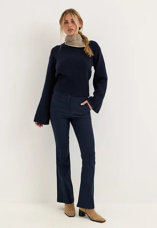 Mid Waist Stretchy Flared Trousers