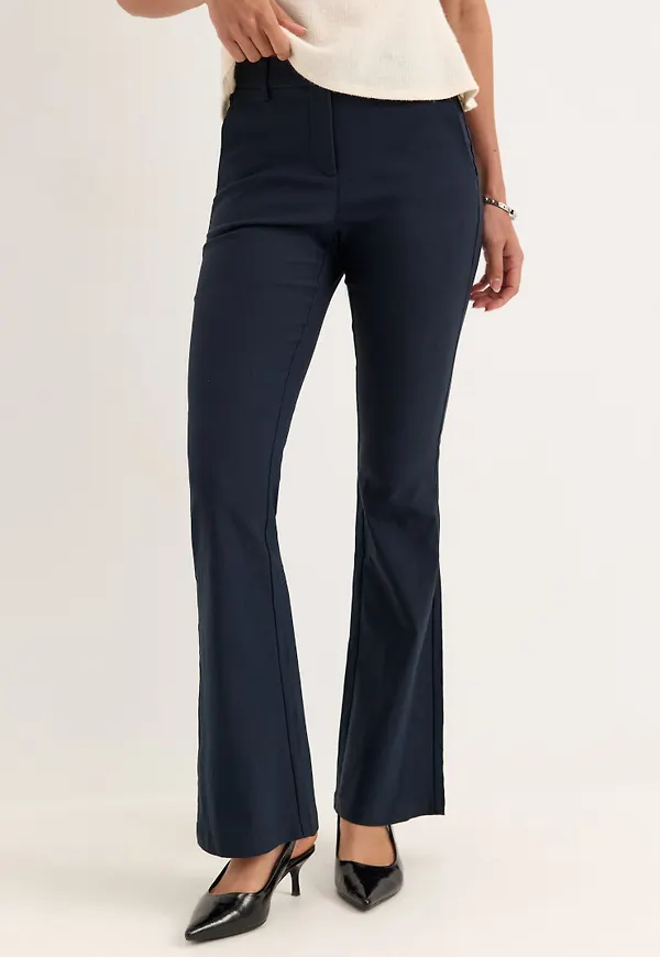 Mid Waist Stretchy Flared Trousers
