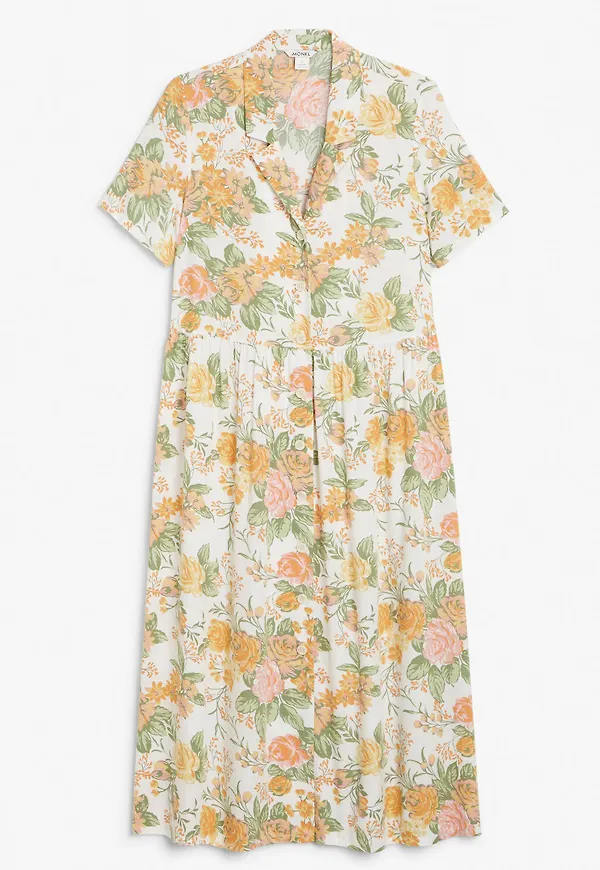Midi button-up shirt dress - Beige