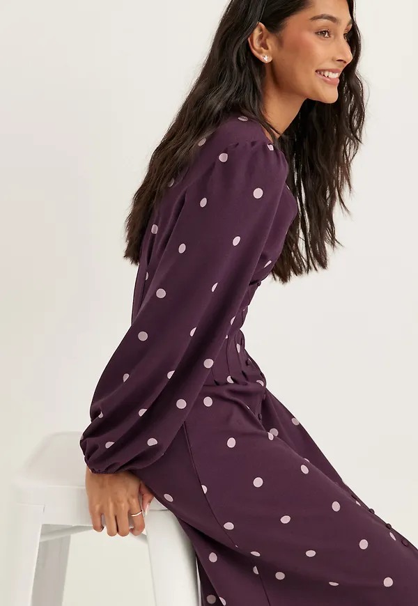Midi Button Volume Sleeve Dress