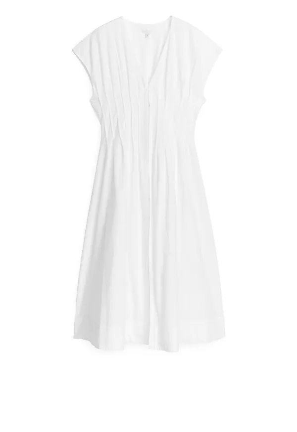 Midi Pleat Dress - White