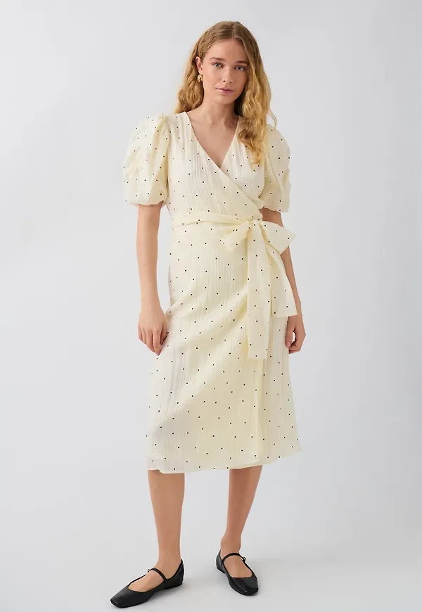 Midi wrap puff sleeve dress