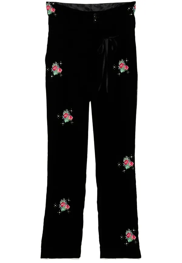 midorikawa byxor med blomsterbrodyr - Svart