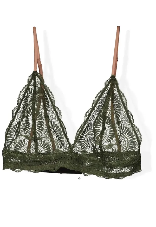 Military Green Bralette with Pink Strings