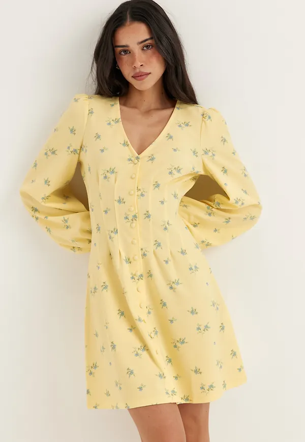 Mini Button Volume Sleeve Dress