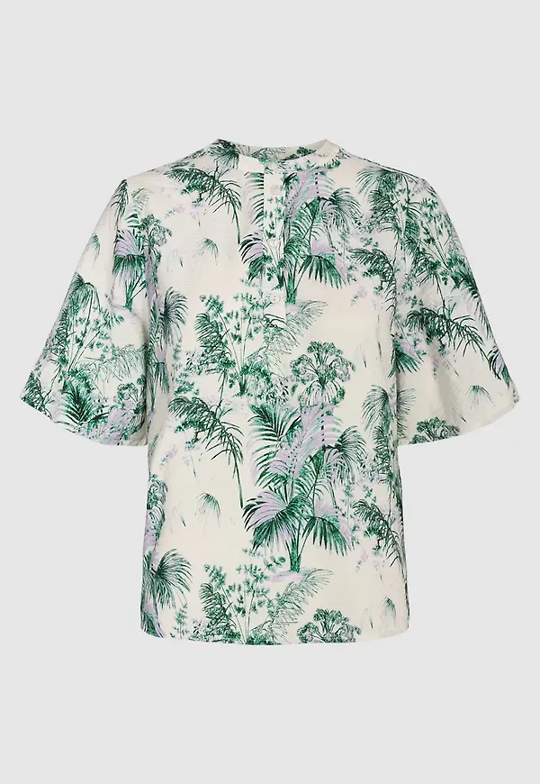 minimum Blus 'Signeline' grön / pastelllila / off-white