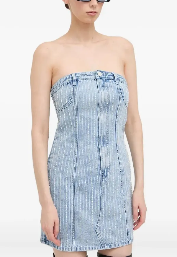 Miss Sixty pärlprydd miniklänning i denim - Blå
