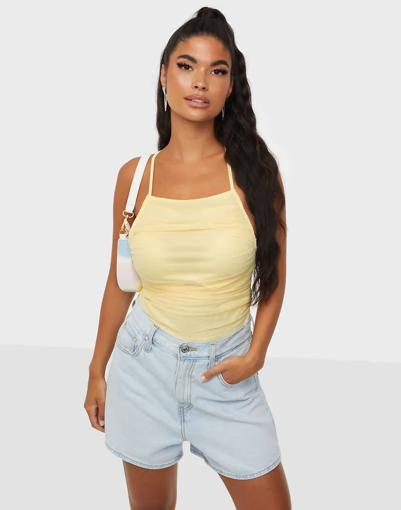 Missguided - Bodys - Mesh Ruched Strappy Body - Toppar - bodys