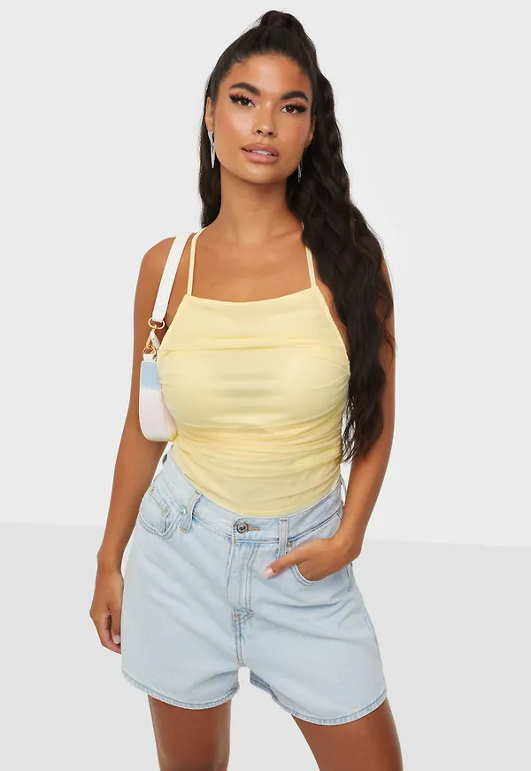 Missguided - Bodys - Mesh Ruched Strappy Body - Toppar - bodys