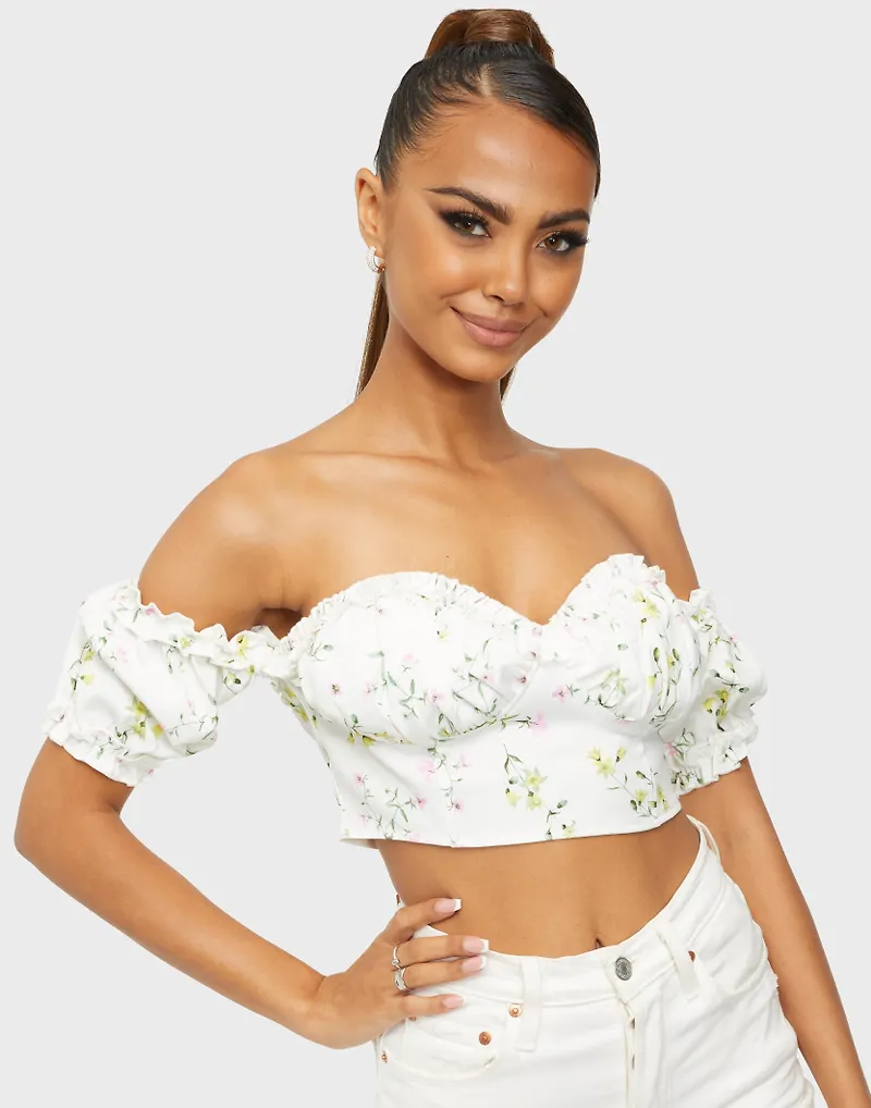 Missguided - Crop tops - Bardot Milkmaid Top Floral - Toppar