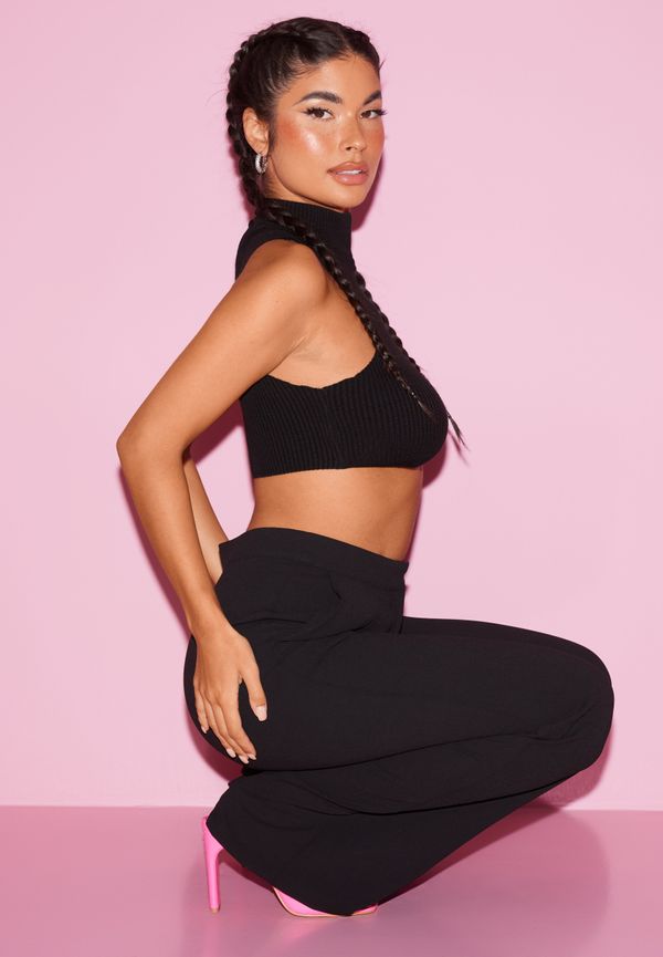 Missguided - Crop tops - Black - High Neck Racer Knitted Top - Toppar