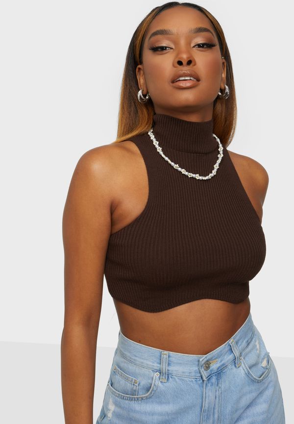 Missguided - Crop tops - Chocolate - High Neck Racer Knitted Top - Toppar