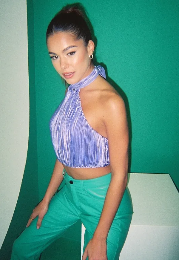 Missguided - Crop tops - Lilac - Satin Plisse Halter Neck Crop - Toppar