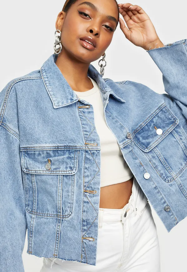 Missguided - Jeansjackor - Light Blue - Pleat Back Oversized 80S Denim - Jackor - denim jackets