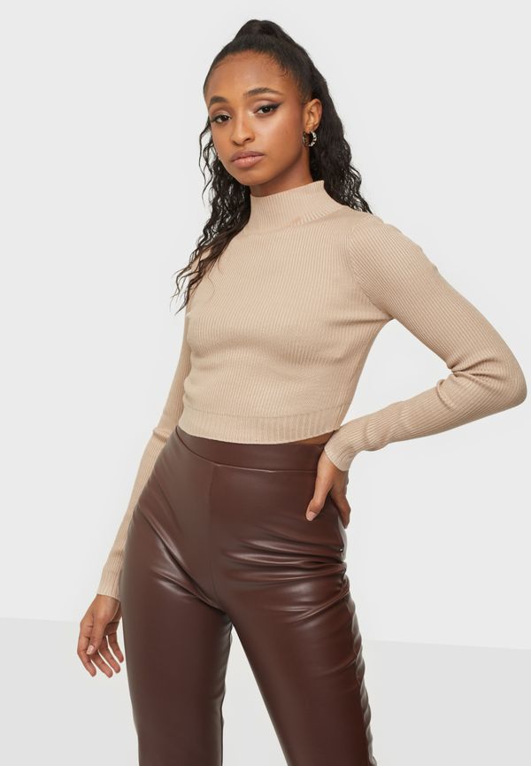 Missguided - Långärmade toppar - High Neck Rib Detail Knitted Crop Top - Toppar - Women's tops
