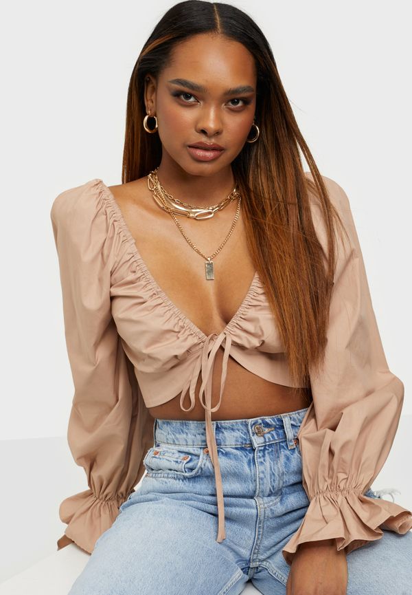 Missguided - Långärmade toppar - Poplin Tie Front Crop Top - Toppar - Women's tops