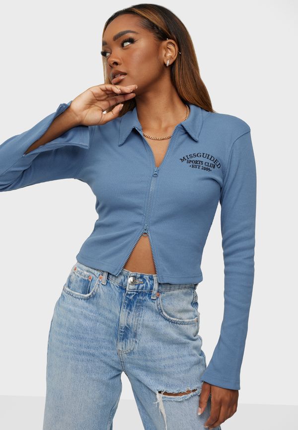 Missguided - Långärmade toppar - Rib Zip Front Crop Top - Toppar - Women's tops