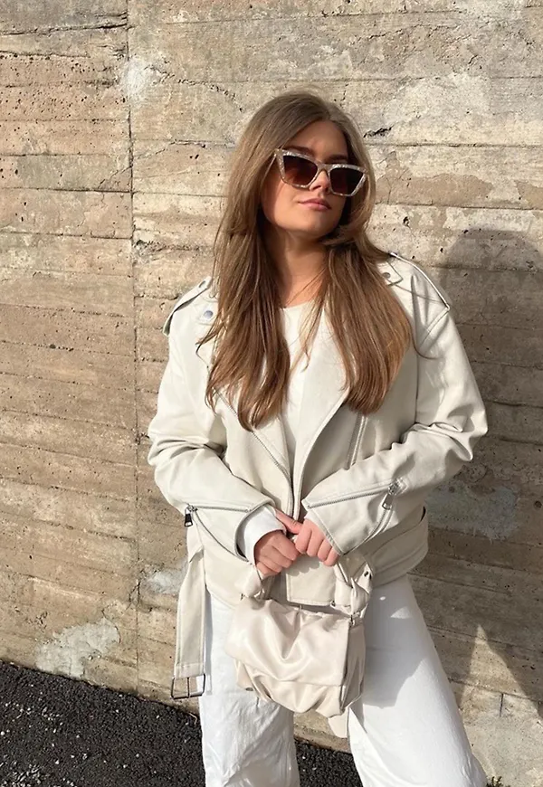 Missguided - Skinnjackor - Cream - Oversized Boyfriend Biker Jacket - Jackor - Leather Jackets