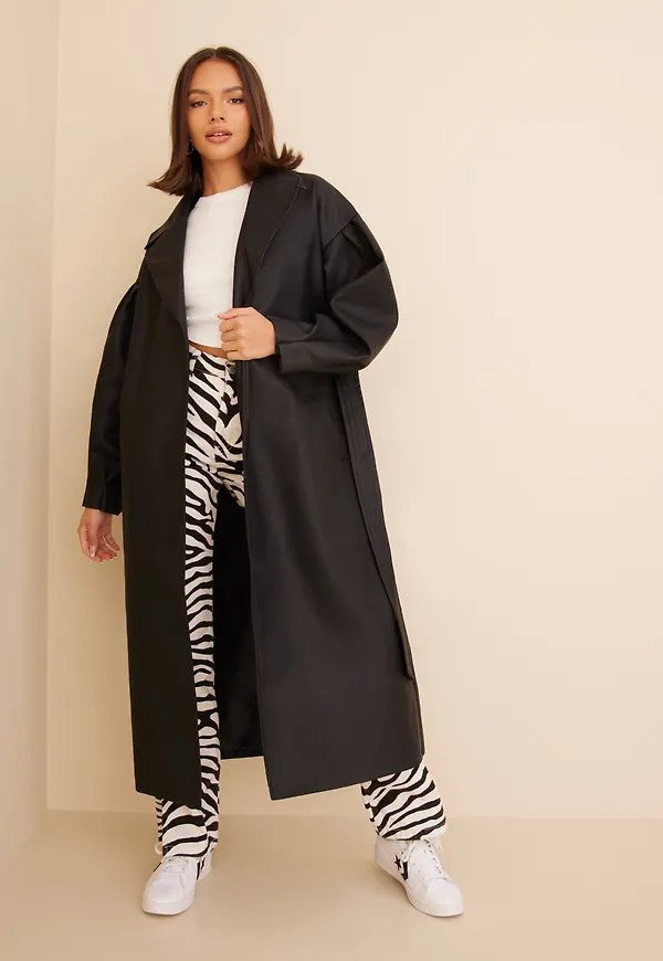 Missguided - Skinnjackor - Pu Belted Balloon Sleeve Trench - Jackor - Leather Jackets