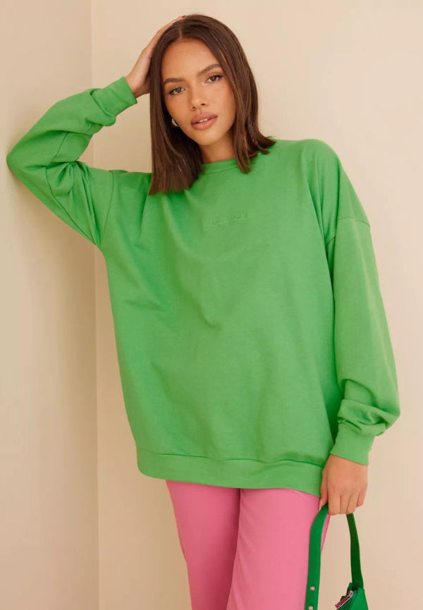 Missguided - Sweatshirts - Green - Branded Loopback Sweater - Tröjor - sweatshirts