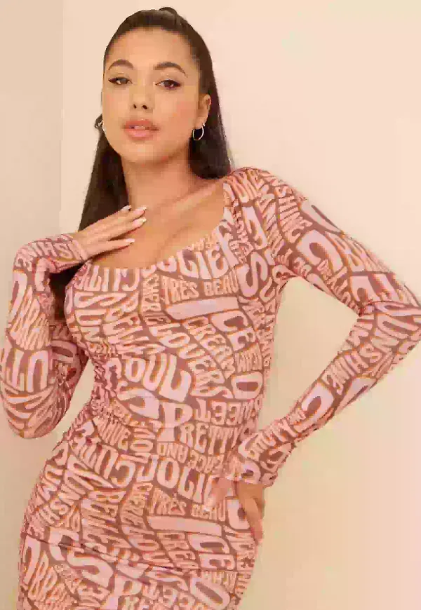 Missguided Ls Cowl Neck Midi Dress Asym Scribble Midiklänningar Pink