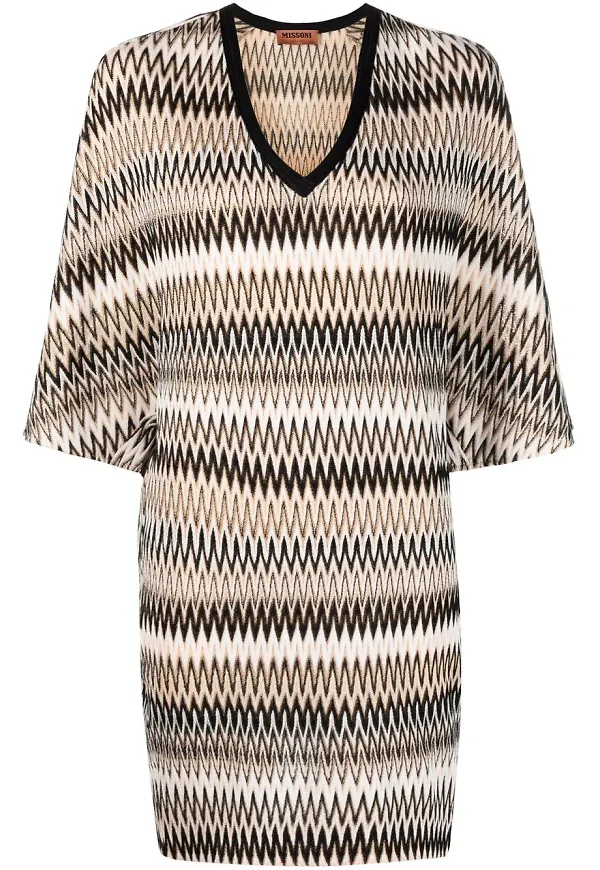 Missoni intarsiastickad v-ringad miniklänning - Neutral