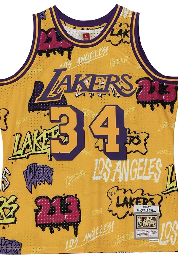 Mitchell & Ness LA Lakers 1996 Shaquille O'Neal topp med märke - Gul