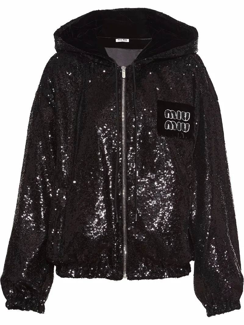 Miu Miu paljettprydd hoodie med dragkedja - Svart
