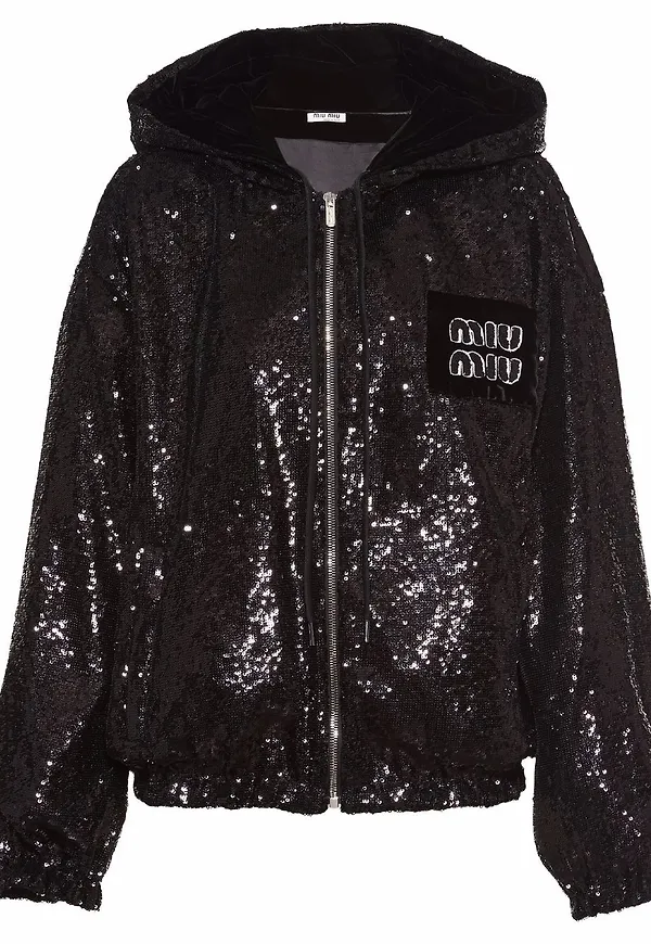 Miu Miu paljettprydd hoodie med dragkedja - Svart