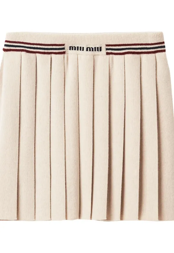 Miu Miu stickad plisserad minikjol - Neutral