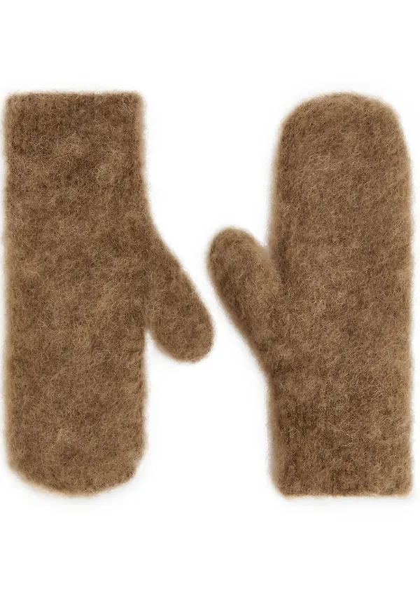 Mohair Blend Mittens - Beige