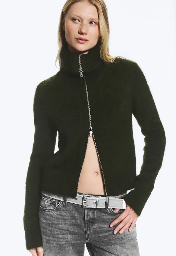 Mohair-Blend Zip-Up Cardigan