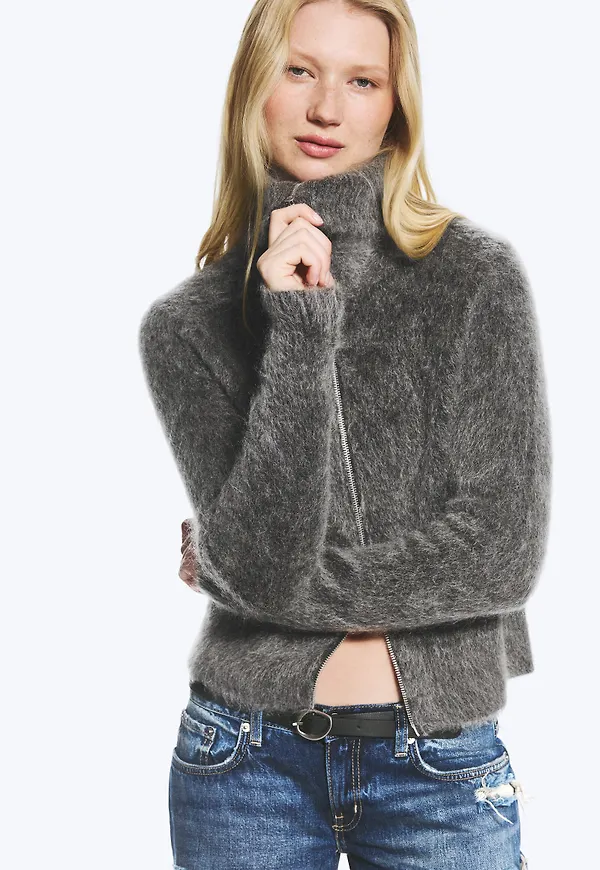Mohair-Blend Zip-Up Cardigan