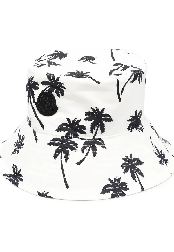 Moncler fiskehatt med palmtryck - Vit
