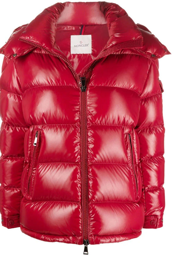 Moncler Fustet vadderad jacka med logotyp baktill - Röd