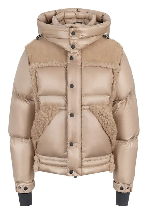 Moncler Grenoble puffjacka med fårpälskant - Brun