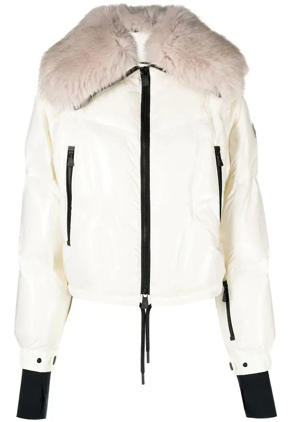 Moncler Grenoble puffjacka med konstpälskant - Vit