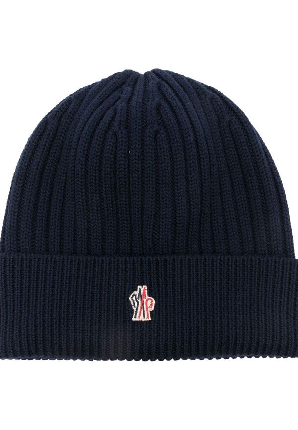 Moncler Grenoble ribbstickad mössa - Blå