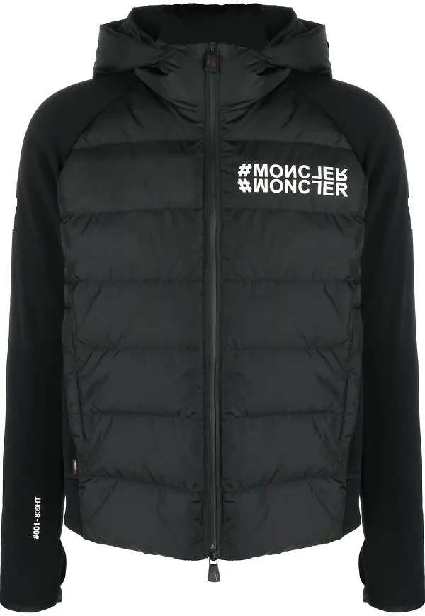 Moncler Grenoble vadderad hoodie med logotyp - Svart
