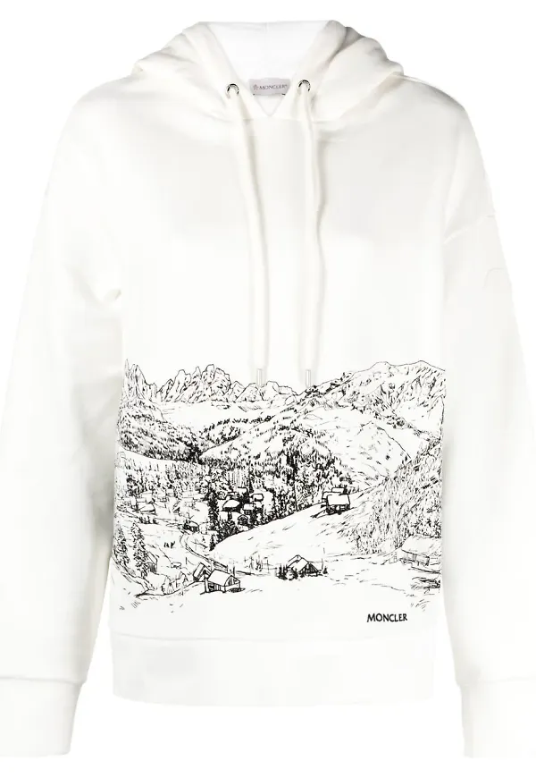 Moncler hoodie med bergstryck - Vit