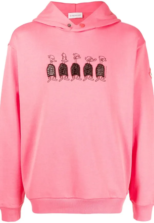 Moncler hoodie med tryck - Rosa