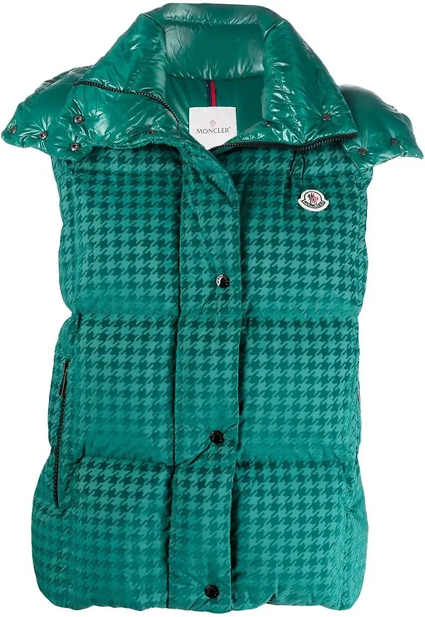 Moncler hundtandsmönstrad vadderad väst - Grön
