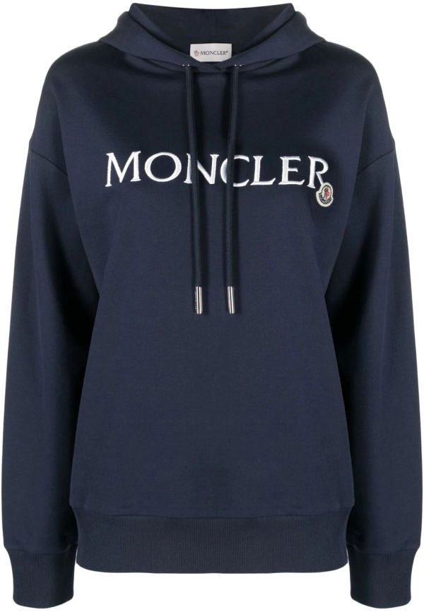 Moncler huvtröja med broderad logotyp - Blå