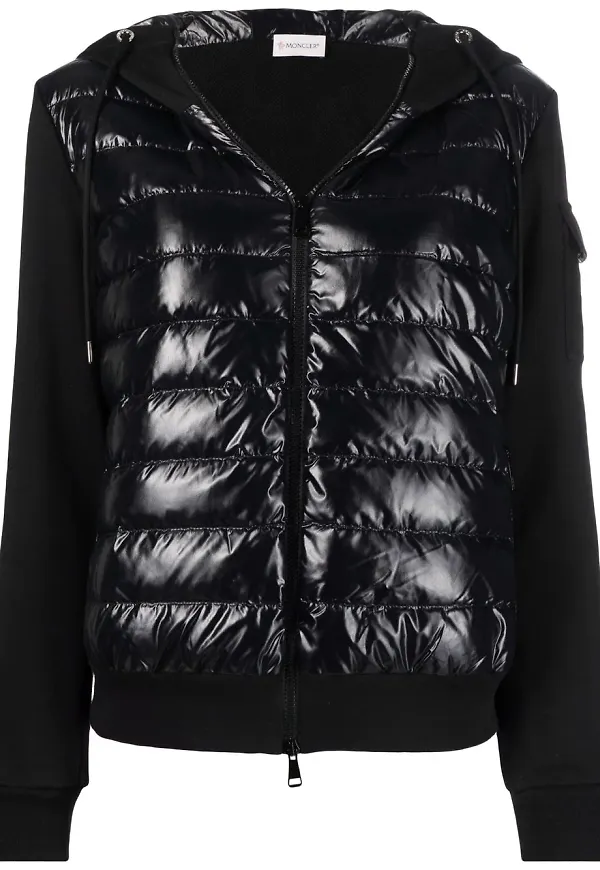 Moncler jacka med huva med kontrastpanel - Svart