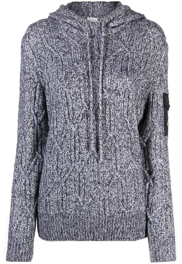 Moncler kabelstickad hoodie - Vit