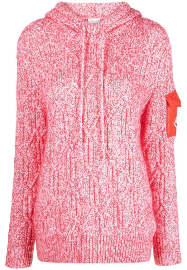 Moncler kabelstickad hoodie med logotypmärke - Röd