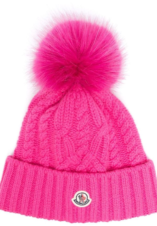 Moncler kabelstickad mössa med logotyp - Rosa