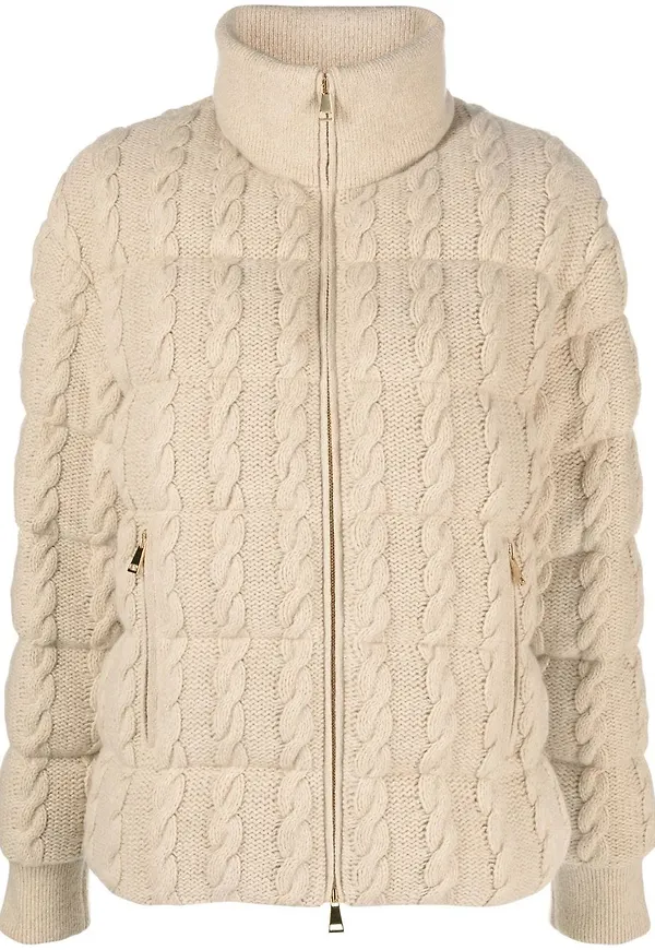 Moncler kabelstickad vadderad jacka - Neutral