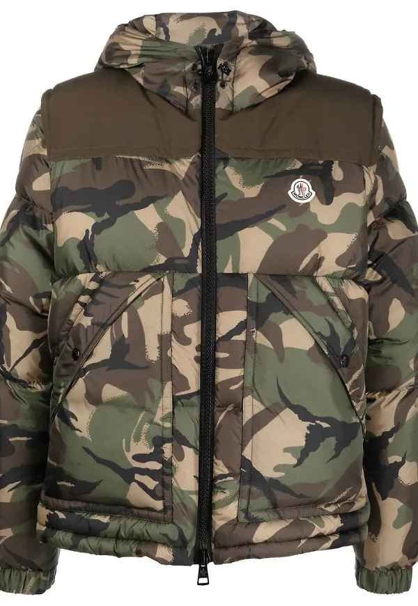 Moncler kamouflagemönstrad puffjacka med huva - Grön