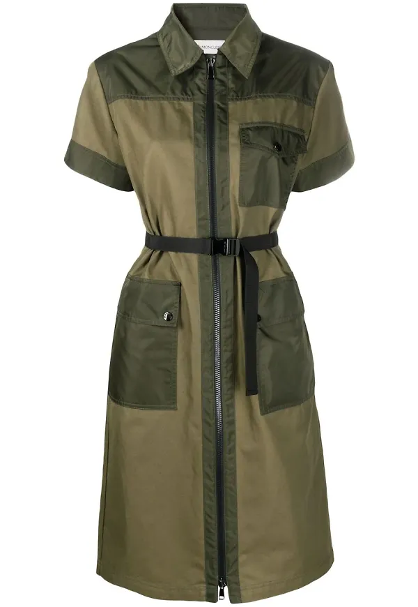 Moncler kortärmad skjortklänning - Grön